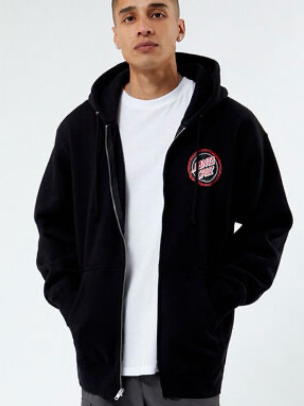 Santa Cruz Skateboards Black Zip-Up Hoodie with Red Logo Patch